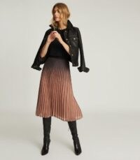 Reiss MARLENE OMBRE PLEATED MIDI SKIRT BLACK/PINK – graduated pink to black metallic skirts