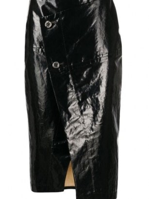 Marni asymmetric buttoned midi skirt in black ~ shiny asymmetrical skirts