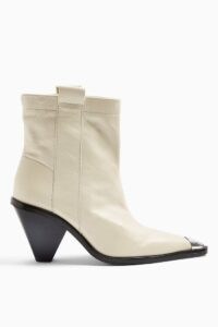 TOPSHOP MELLIE Buttermilk Western Toe Cap Boots ~ neutral cone heel ankle boot ~ angled heels