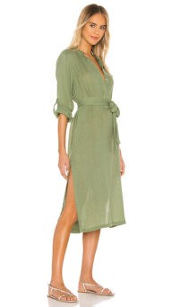 MIKOH Oku Dress Maui Meadow ~ green shirt style midi dresses ~ side slit hemlines