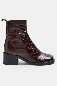 TOPSHOP MOTHER Burgundy Crocodile Round Toe Leather Boots ~ dark red croc effect ankle boot