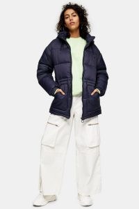 TOPSHOP Navy Tie Padded Puffer Jacket ~ dark blue winter jackets