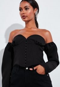 Missguided peace + love black bardot crop top | corset inspired fashion