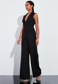 Missguided peace + love black corset wide leg jumpsuit | sleeveless fitted waist jumpsuits | going out evening fashion