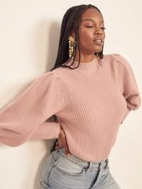 Reformation Perche Ribbed Sweater in Serenade | pink puff sleeve sweaters | rib knit jumpers