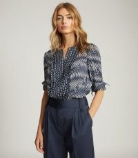 REISS REBECCA PRINTED BLOUSE NAVY / blue multi print blouses