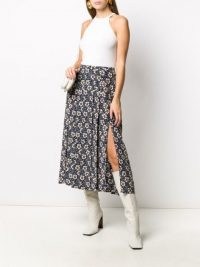 Rixo side slit skirt – blue floral split skirts