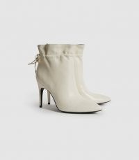 REISS RUSSO LEATHER RUCHED ANKLE BOOTS WHITE / luxe booties