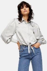 Topshop Silver Collar Satin Knot Front Blouse | sleeves with volume | knotted blouses