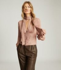 REISS SKYE PUSSY BOW FITTED BLOUSE PINK / fitted waist blouses / tie neck detail / feminine clothing