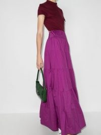 STAUD tiered maxi dress in fuchsia pink ~ open back dresses