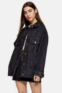 TOPSHOP Super Oversized Washed Black Denim Dad Jacket ~ casual longline jackets