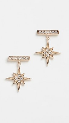 Sydney Evan Bar Studs With Starburst Dangle / stud drops / stars / diamonds / luxe small drop earrings / luxury jewellery