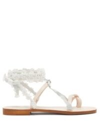 ÁLVARO Tanna floral-lace wraparound white leather sandals / floral lace ankle wrap flats