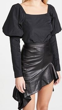 The Andamane Elsa Top Taffeta Black | puff shoulder / sleeve square neck tops