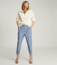 REISS THEA PLEAT FRONT CORDUROY TROUSERS BLUE ~ casual cords ~ textured pleated pants