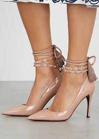 Valentino Garavani Flair 100 almond patent leather pumps ~ party heels ~ ankle wrap court shoes ~ luxe tasseled courts