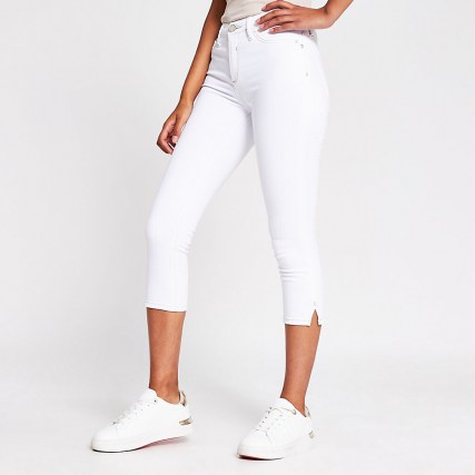 River Island White Molly Mid Rise Pedal Pusher | cropped leg skinnies