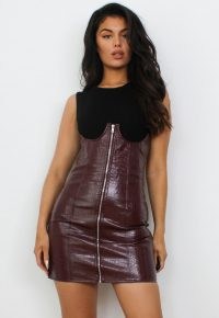 MISSGUIDED wine mock croc faux leather corset highwaisted skirt ~ high waisted going out skirts