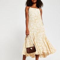 RIVER ISLAND Yellow snake frill hem dress / reptile prints / flared hemline dresses