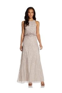 ADRIANNA PAPELL BEADED BLOUSON GOWN IN MARBLE / shimmering event gowns / long sequinned dresses