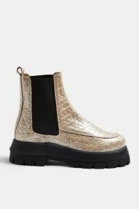 TOPSHOP ALPHA Stone Chunky Chelsea Boots / thick sole croc effect boots