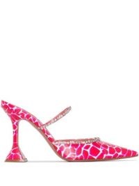 Amina Muaddi Gilda giraffe-print mules / crystal trim point toe mule