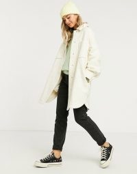 ASOS DESIGN longline twill shacket in cream ~ shackets ~ lightweight curved hem jackets