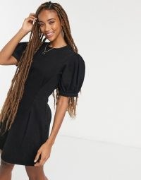 ASOS DESIGN puff sleeve pintuck dress in black | LBD