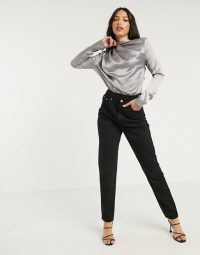 ASOS DESIGN Tall drape front satin body in silver