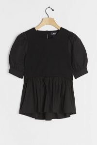 Maeve Carina Babydoll Top | black puff sleeve tops