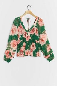 Farm Rio Rayna Blouse Green Motif / floral blouses