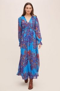 ANTHROPOLOGIE Stasya Embroidered Maxi Dress Blue Motif