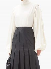 VICTORIA BECKHAM Balloon-sleeve silk blouse ~ volume sleeves ~ high neck blouses