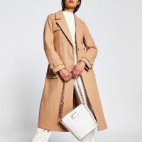 RIVER ISLAND Beige utility long line belted coat