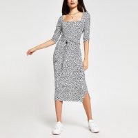 RIVER ISLAND Black animal print square neck dress