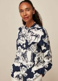 WHISTLES STALLION PRINT SILK SHIRT / blue horse print shirts / horses