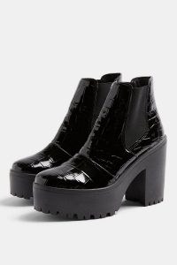 TOPSHOP BRIA Black Crocodile High Unit Boots / croc platform boots