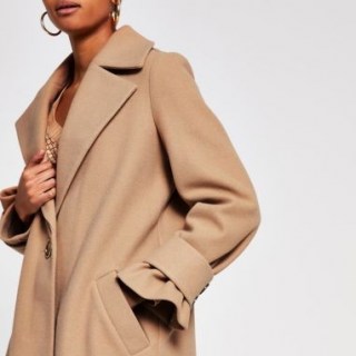 RIVER ISLAND Brown long line cuff detail coat ~ neutral winter coats