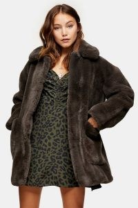 TOPSHOP Charcoal Grey Velvet Faux Fur Jacket