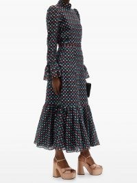 ERDEM Claudena high-rise polka-dot organza midi skirt ~ printed ruffle hem skirts