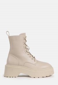 MISSGUIDED cream lace up chunky sole ankle boots ~ thick sole combat boot