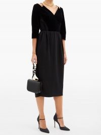 VIKA GAZINSKAYA Cropped-sleeve velvet midi dress ~ LBD ~ formal little black dresses