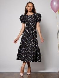 SISTER JANE Class Dance Midi Dress / puff sleeve tiered hem dresses / floral fashion