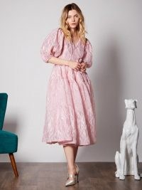 sister jane DREAM Ballroom Midi Wrap Dress | pink balloon sleeve dresses