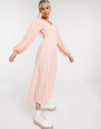 Glamorous maxi wrap dress with volume sleeves in pink vintage ditsy floral