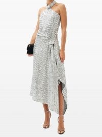 ROLAND MOURET Halse halterneck draped sequinned dress ~ silver halter dresses ~ dream event wear ~ occasion glamour