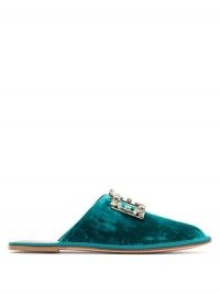 ROGER VIVIER Hotel Vivier crystal-buckle velvet slippers ~ luxe green slip on flats