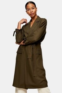 TOPSHOP Khaki Duster Coat ~ green tie detail coats