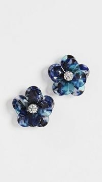 Lele Sadoughi Poppy Button Earrings Indigo Tortoise / blue floral earrings